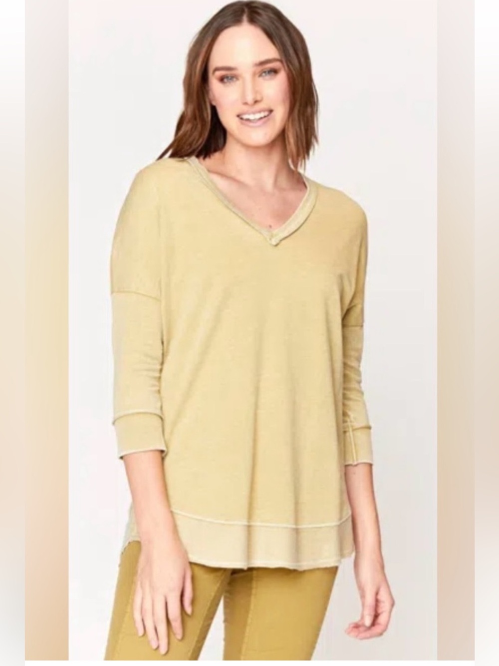 XCVI Wearables Fira 3/4 Top in Light Olive Green